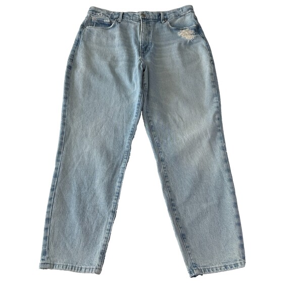Good American Mom Jeans Women's Sz 10 / 30 High Waist Distressed Light Wash Blue - Picture 2 of 16